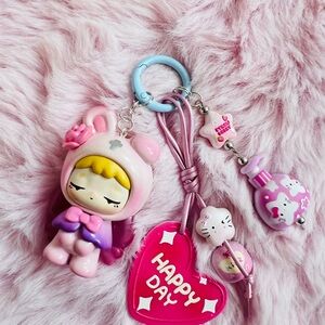Cute Pink and Purple Girl Keychain/Bag Charm